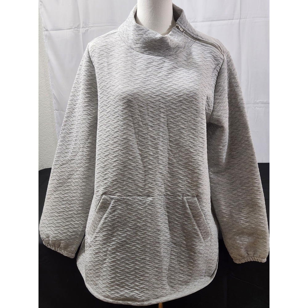 Soft‎ Surroundings Womens Sweater M Gray Quilted Varenna Pullover Relaxed Fit